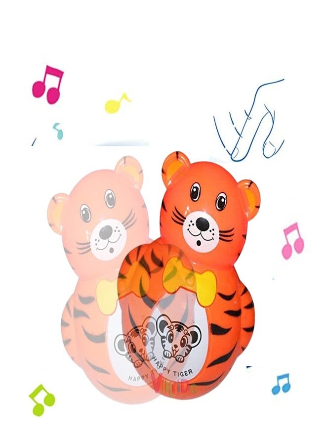 VikriDA Light and Music Tiger Roly Poly Tumbler Doll, Push and Shake Wobbling Bell Sound Musical Rattle Toy for Infants, Toddlers - Image 4